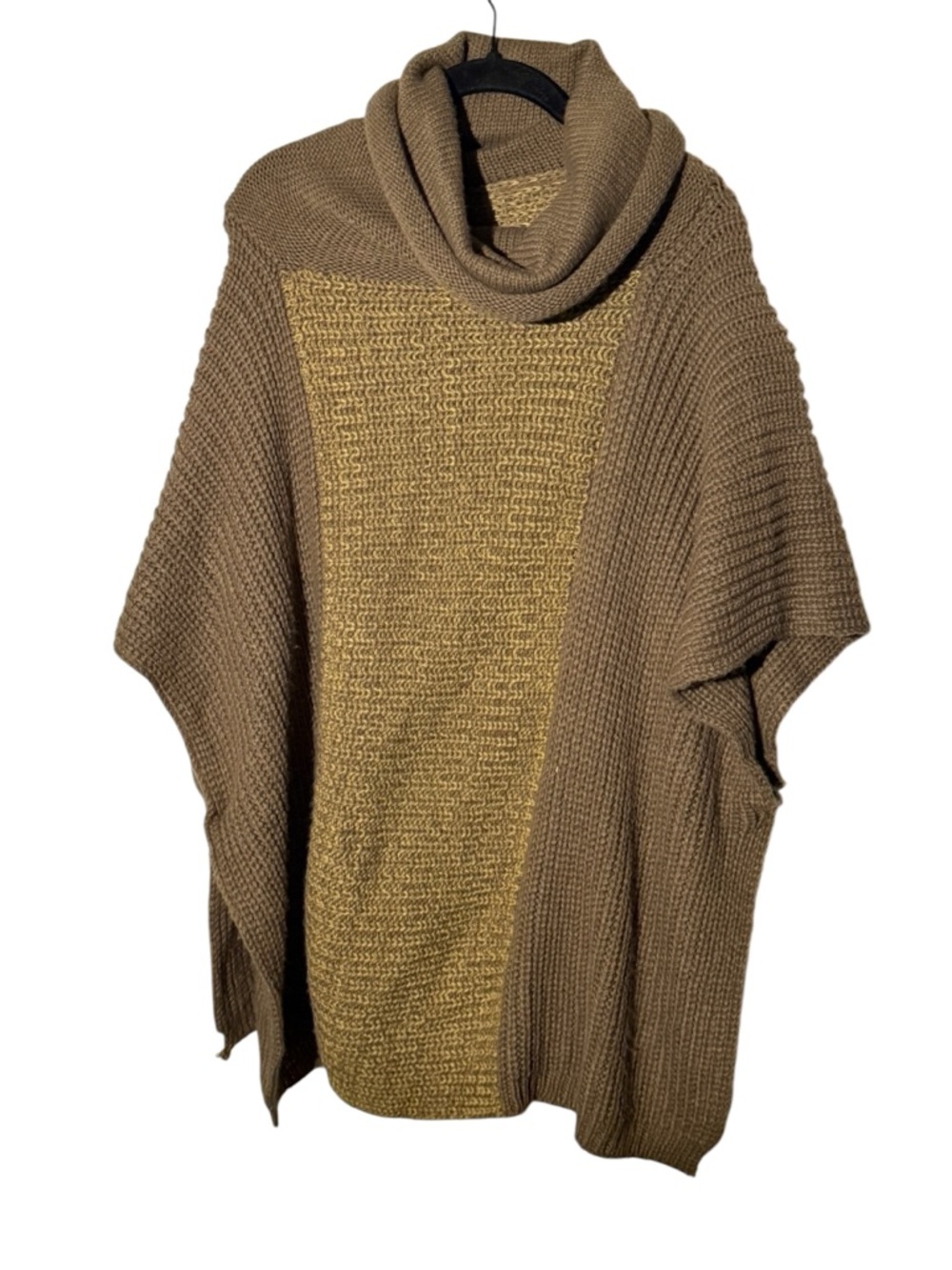 Brown Mock Neck Crochet Knit Pullover Poncho Top One Size